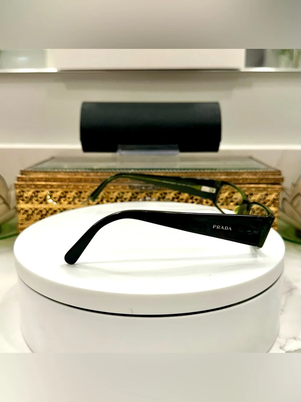 Prada Project Green Jeweled Rx Eyeglass Frames, 1 broken temple tip w/Prada Case
